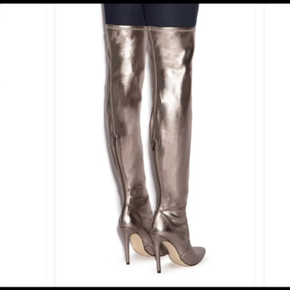 Elegant Pewter Metallic Knee-High Boots - Size 8.5